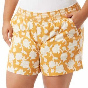 BRIGGS‎ Ladies Linen Blend Shorts Womens Size XL Orange Cream Floral Flowers NWT